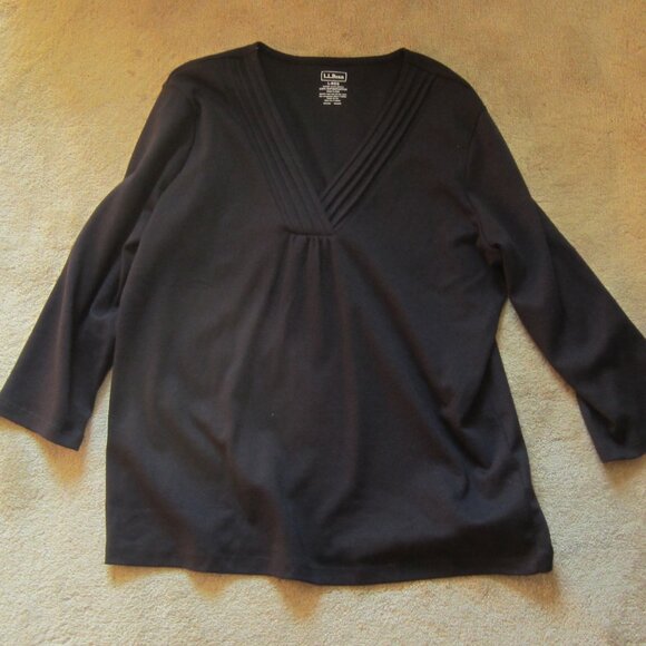 L.L. BEAN Lot 2 Tops Sz L-Reg 100% Supima Cotton 3/4 Sleeve Black & Deep Rose - Picture 3 of 7